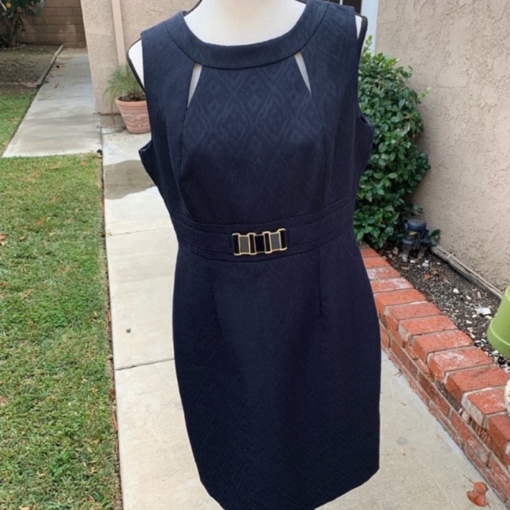 Tahari ASL Gorgeous Navy Blue Sheath Dress Size 12 FINAL $30 - Picture 3 of 8